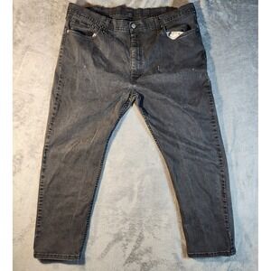 Levis 502 Jeans Mens 44x30 Black Tapered Dark Wash Denim